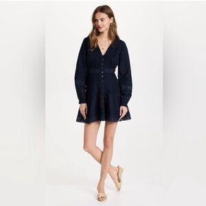 NWT VERONICA BEARD Addilyn Long Sleeve Cotton Minidress In Navy